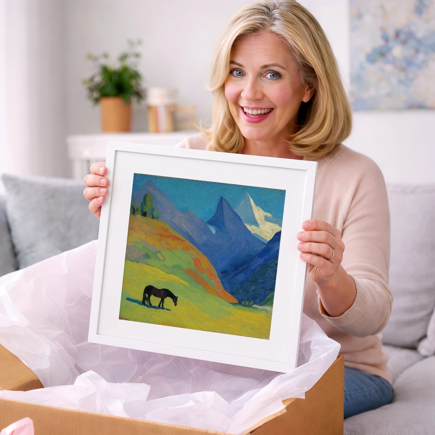 Vibrant Alpine Grazing - horse landscape art gift idea for horse lovers