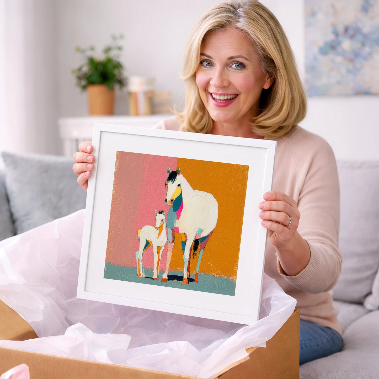 Vibrant Mare And Foal - mare & foal art gift idea for horse lovers