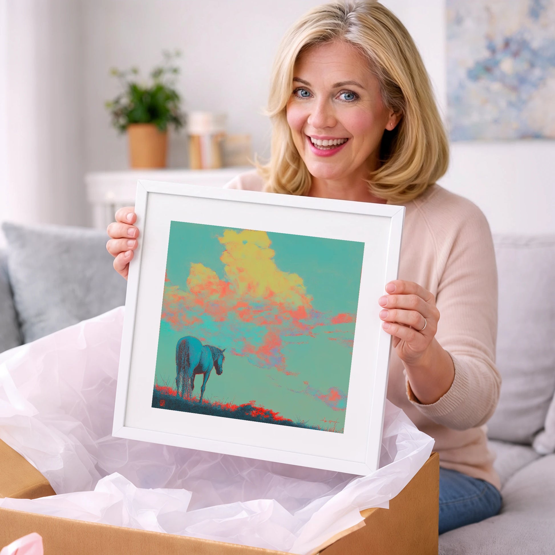 Cyan Horizon - horse landscape art gift idea for horse lovers