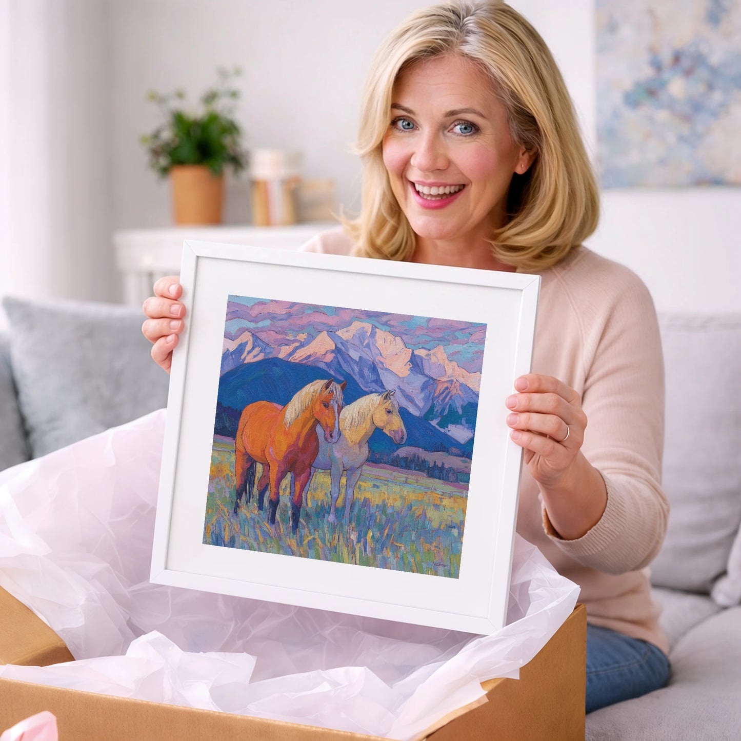 Painted Mountain Pasture - horse landscape art gift idea for horse lovers