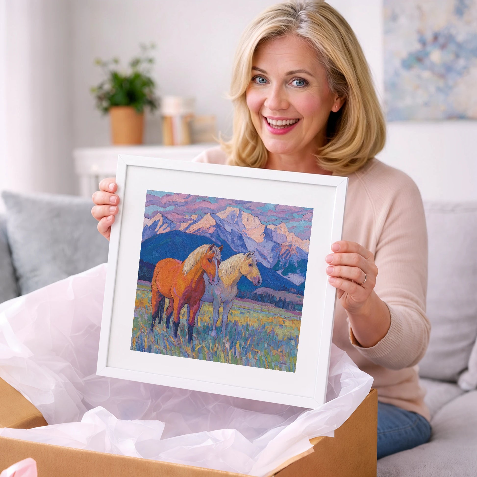 Painted Mountain Pasture - horse landscape art gift idea for horse lovers
