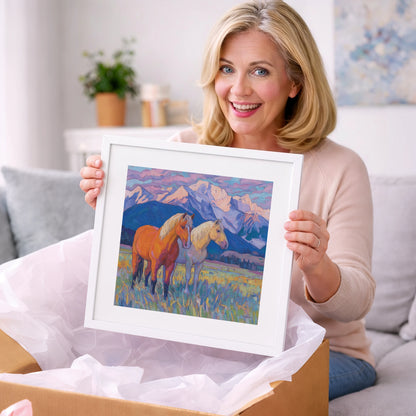 Painted Mountain Pasture - horse landscape art gift idea for horse lovers