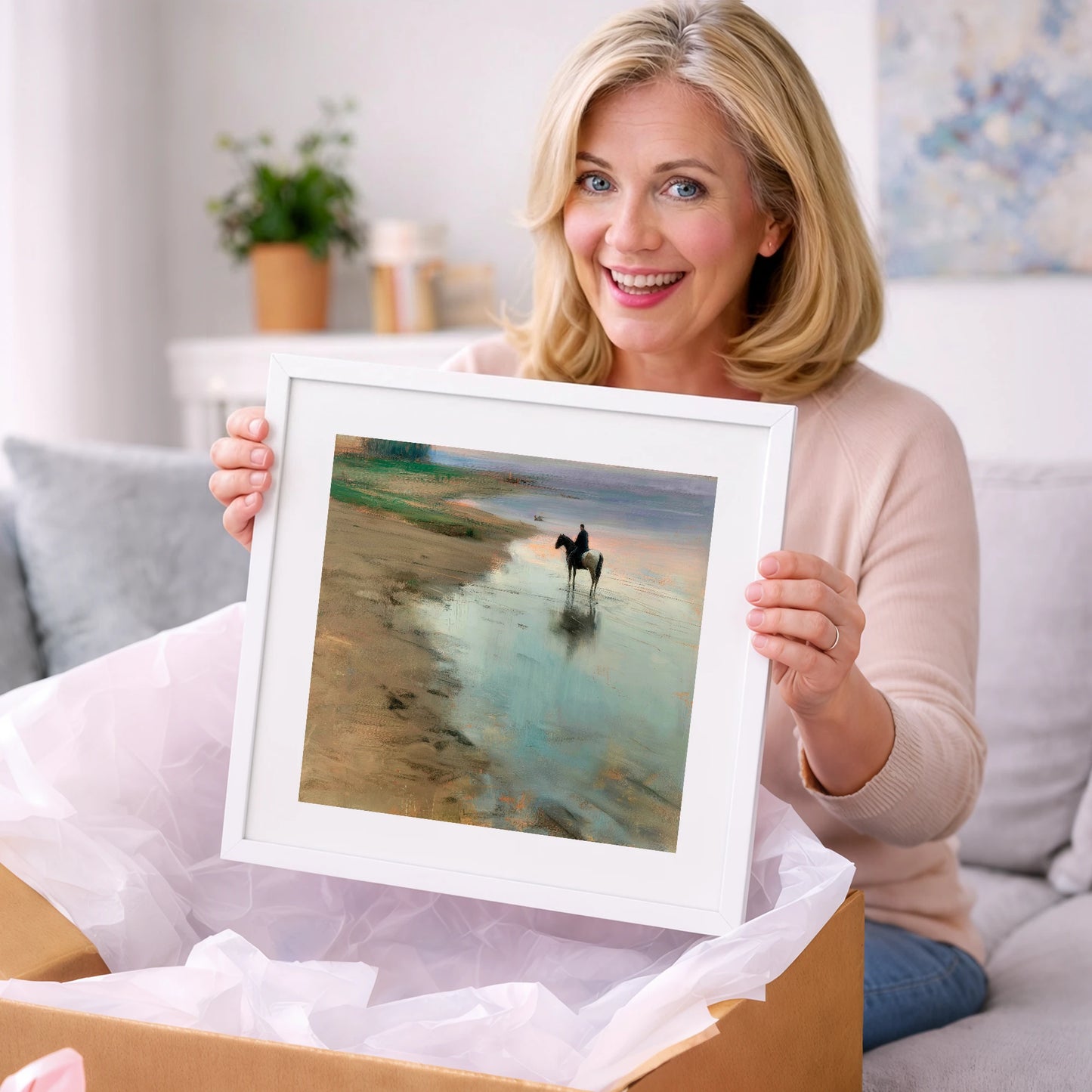 Tide Line Reflections - horse landscape art gift idea for horse lovers