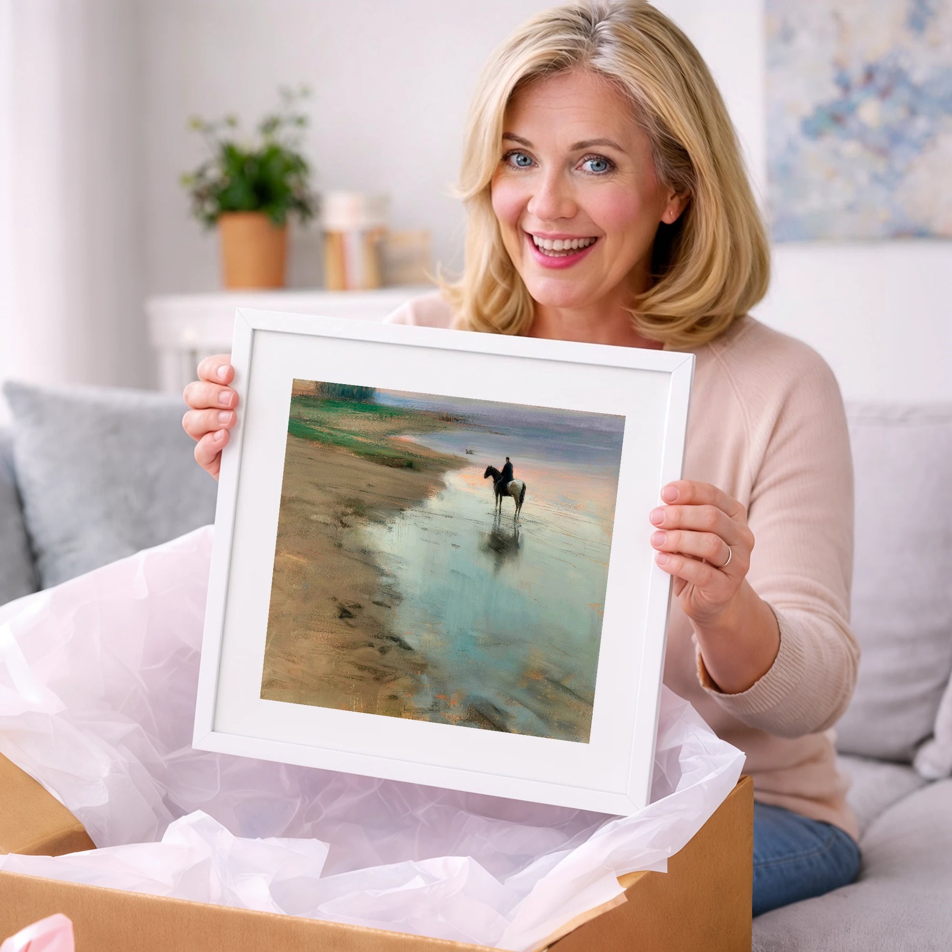 Tide Line Reflections - horse landscape art gift idea for horse lovers