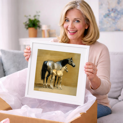 Slate and Gold - mare & foal art gift idea for horse lovers