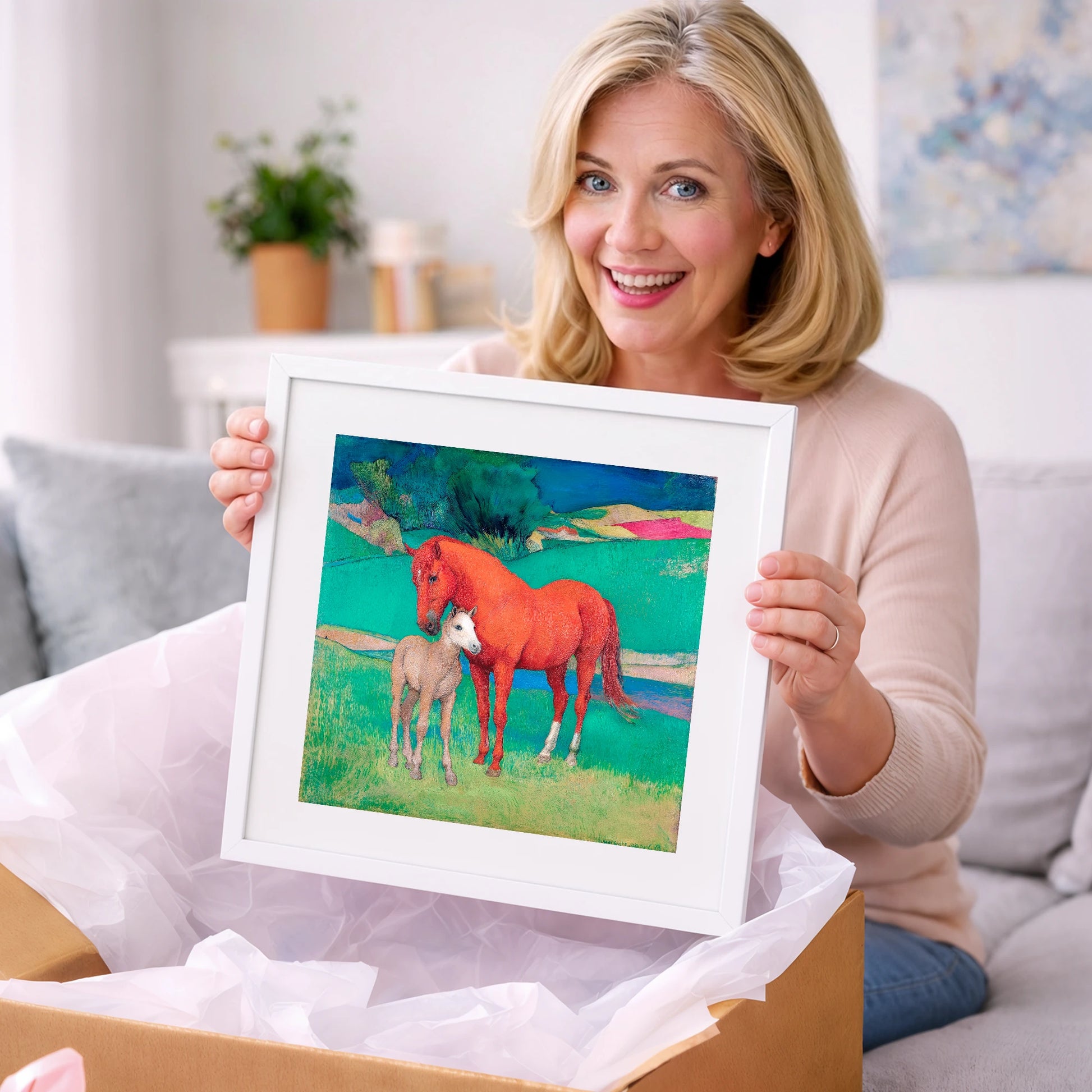 Vibrant Maternal Bond - mare & foal art gift idea for horse lovers
