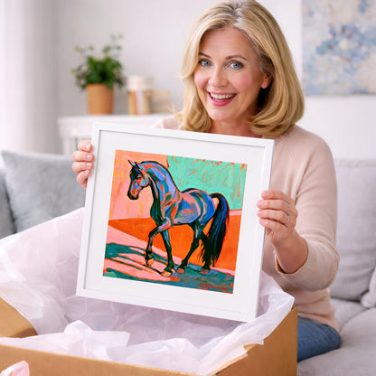 Vibrant Blue Contemporary Horse - horse breed art gift idea for horse lovers