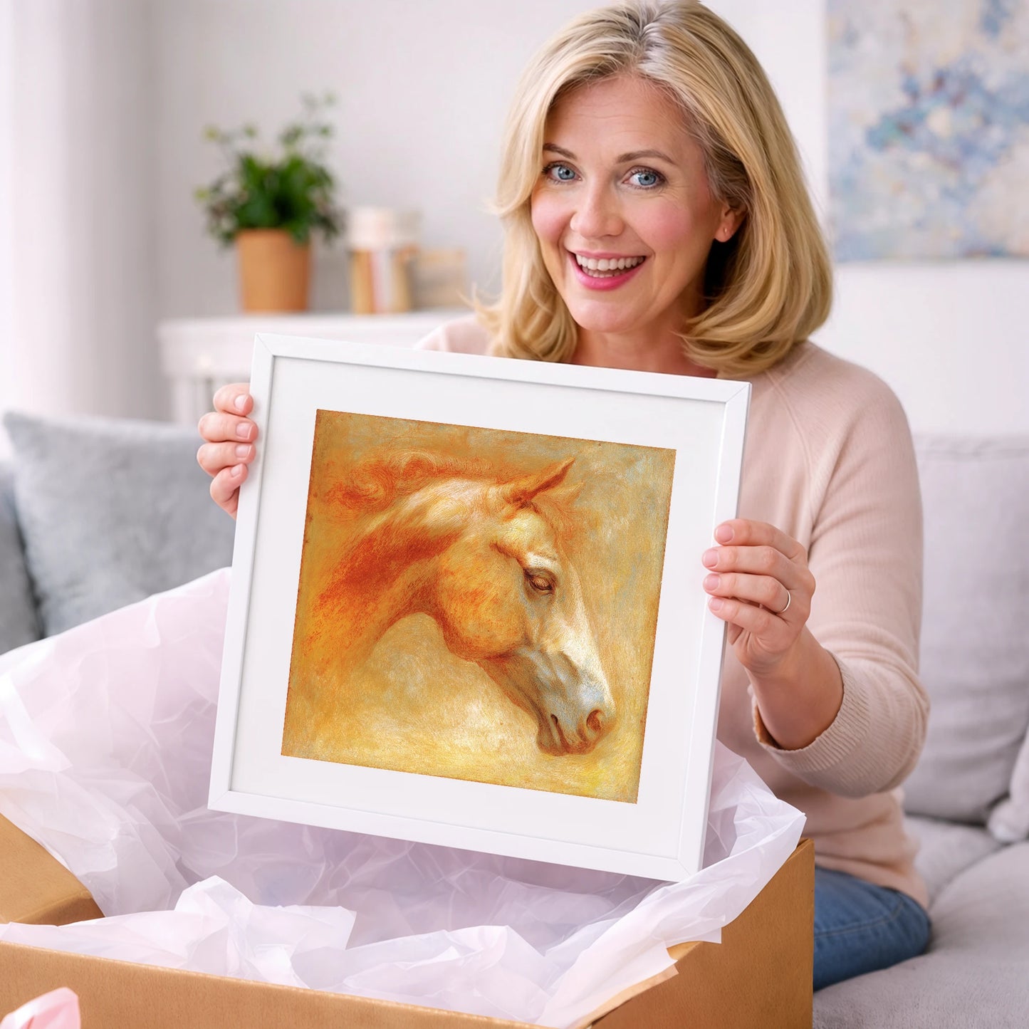 Ethereal Golden Profile - racing horse art gift idea for horse lovers