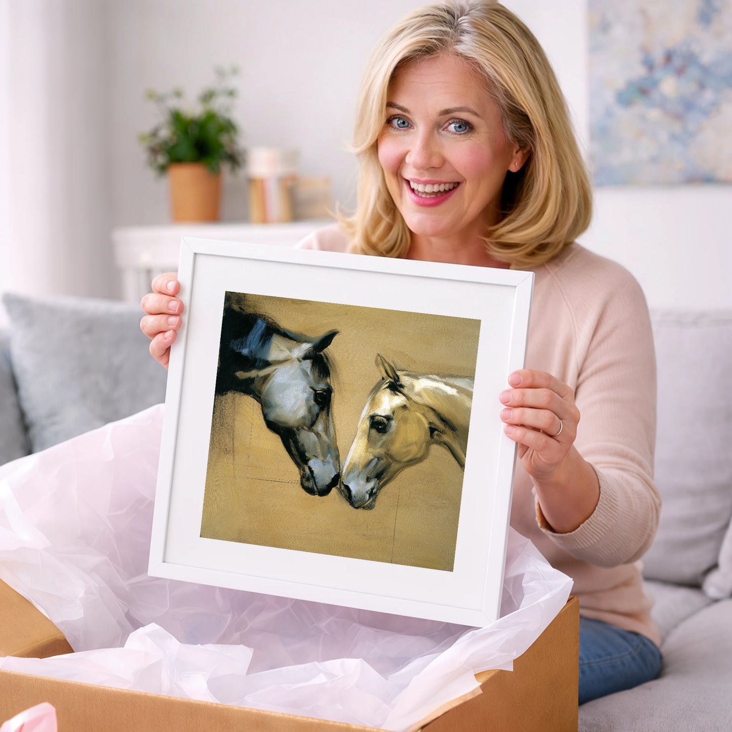 A Gentle Meeting - horse portrait art gift idea for horse lovers