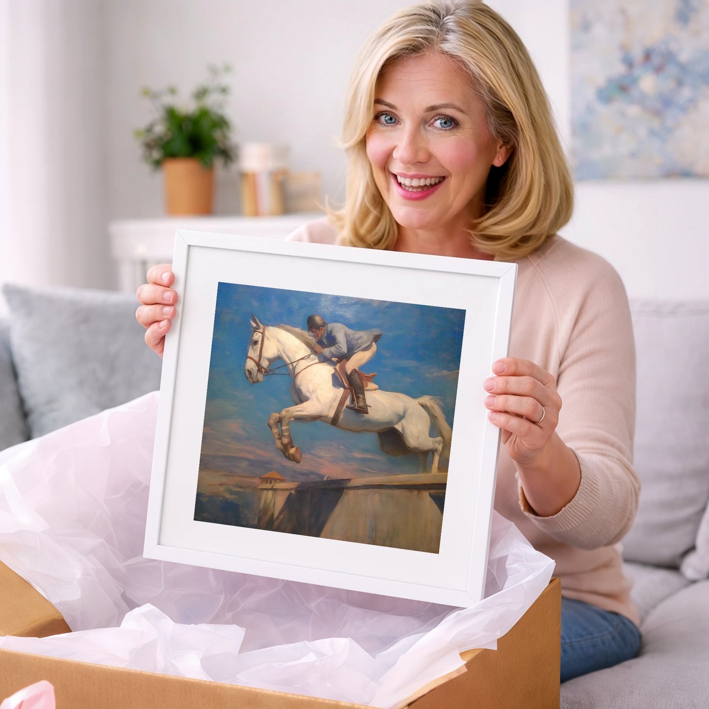 Flight Over the Wall - show jumping horse art gift idea for horse lovers