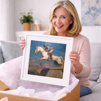 Flight Over the Wall - show jumping horse art gift idea for horse lovers