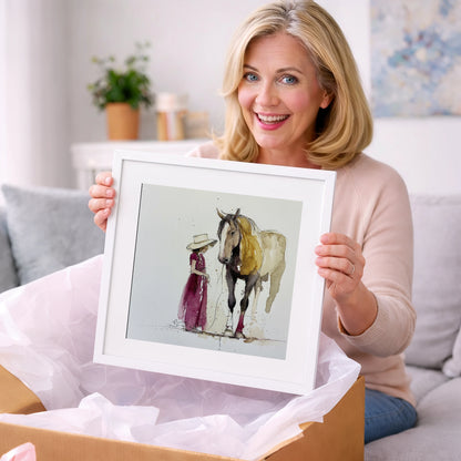 A Quiet Connection - horse & rider art gift idea for horse lovers