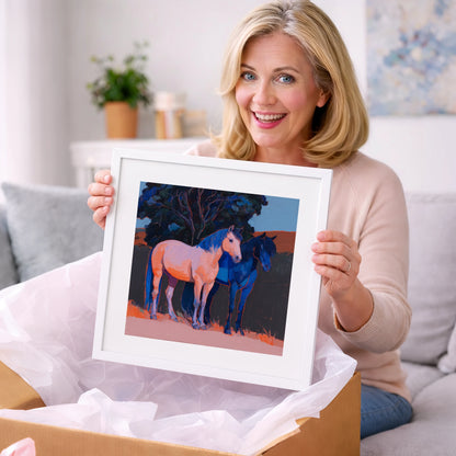Contrasting Companions - horse landscape art gift idea for horse lovers