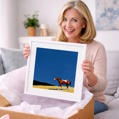 The Cobalt Horizon - horse landscape art gift idea for horse lovers