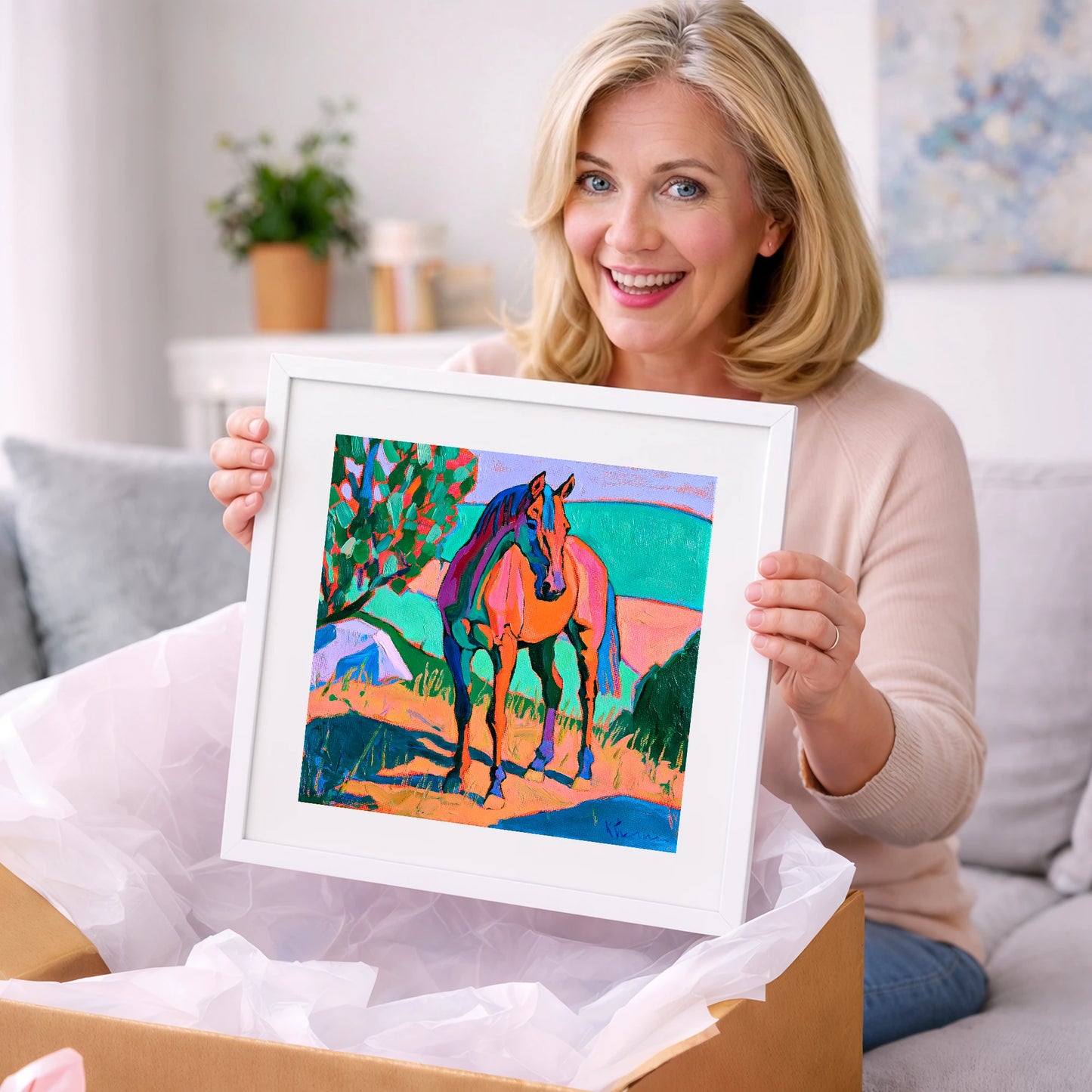 Vibrant Orange Standing Horse - horse breed art gift idea for horse lovers