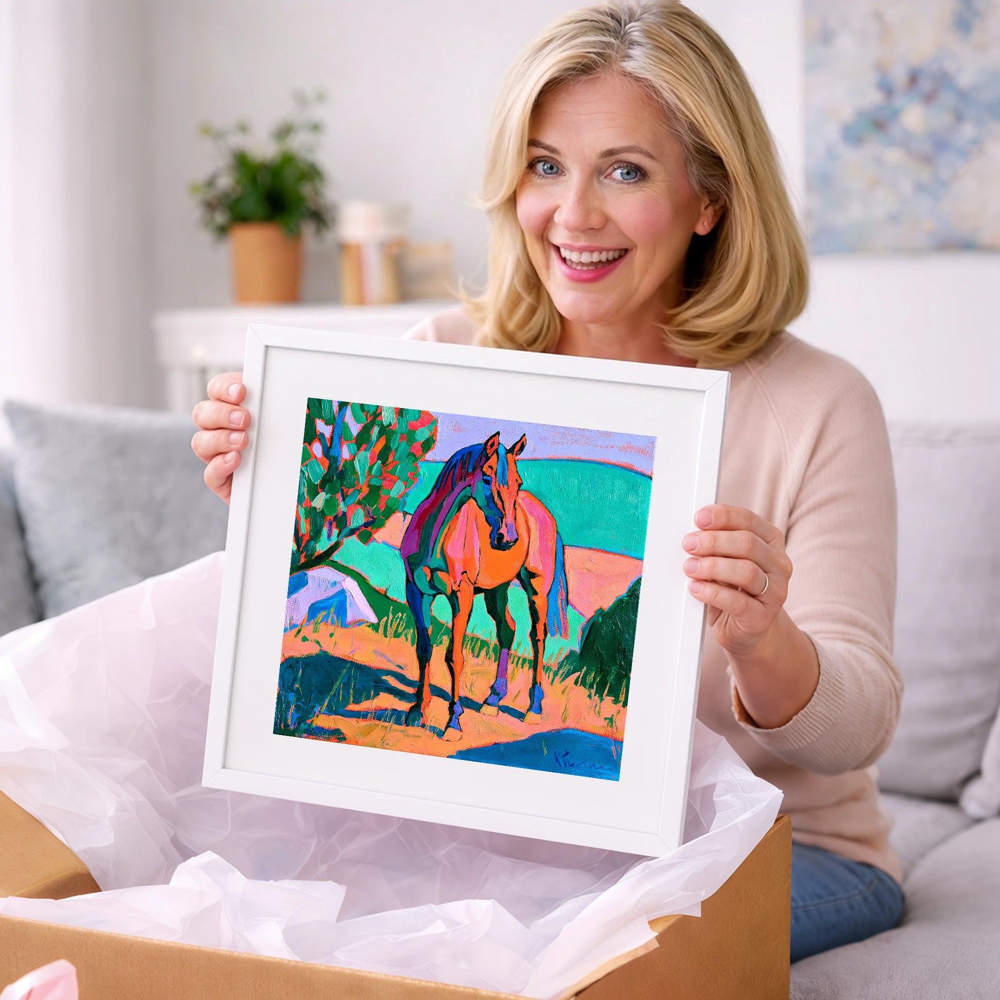 Vibrant Orange Standing Horse - horse breed art gift idea for horse lovers