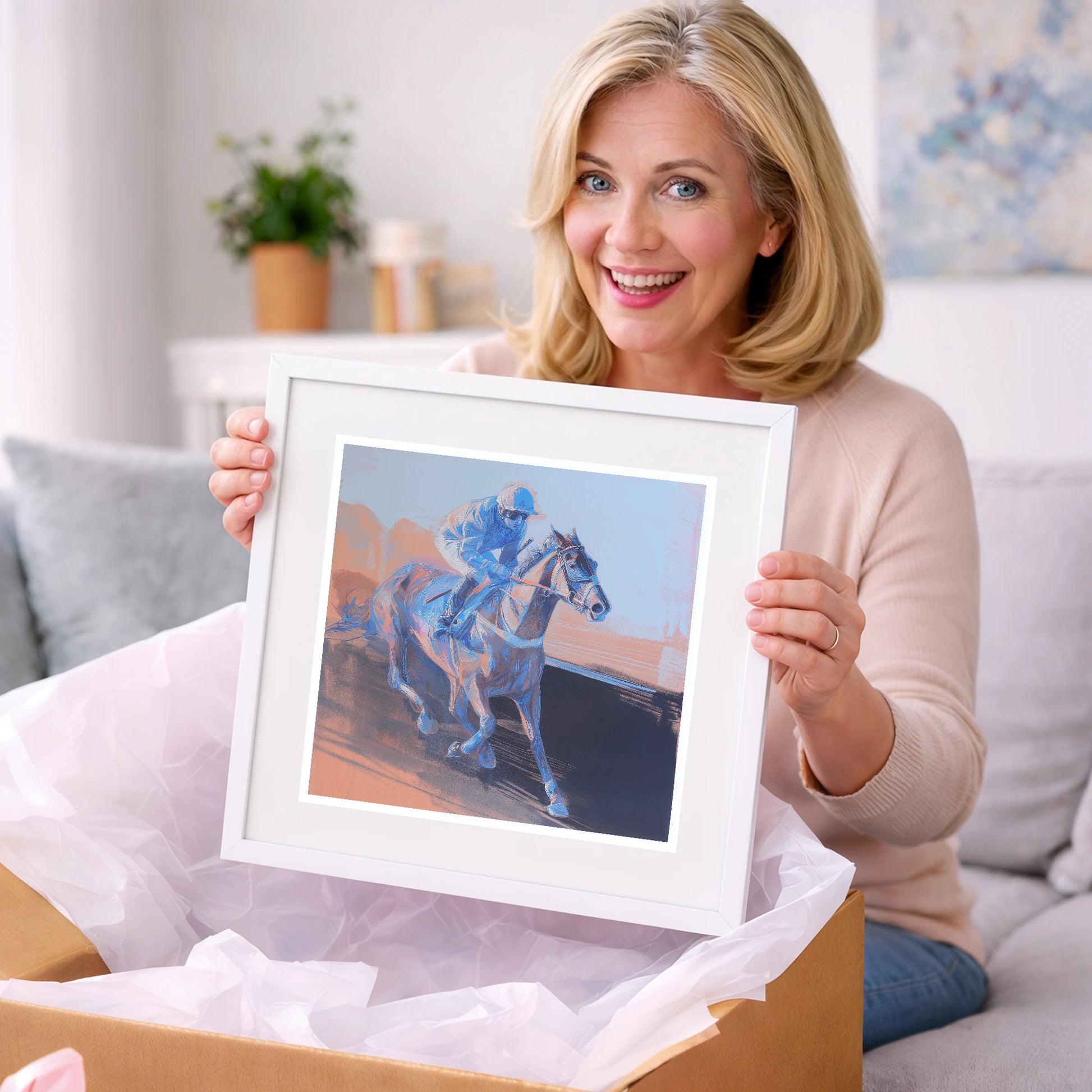 Indigo Stride - racing horse art gift idea for horse lovers