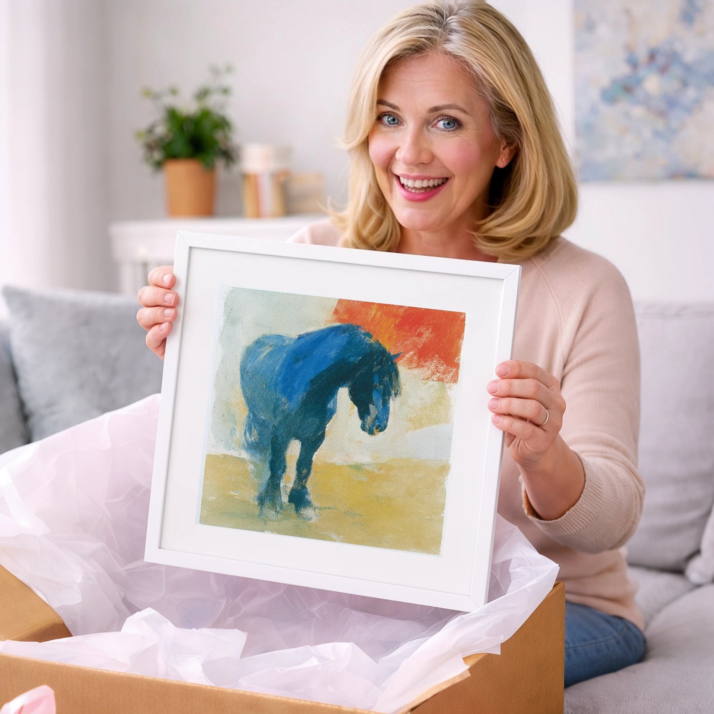 Vivid Cobalt Heavy Horse - horse breed art gift idea for horse lovers