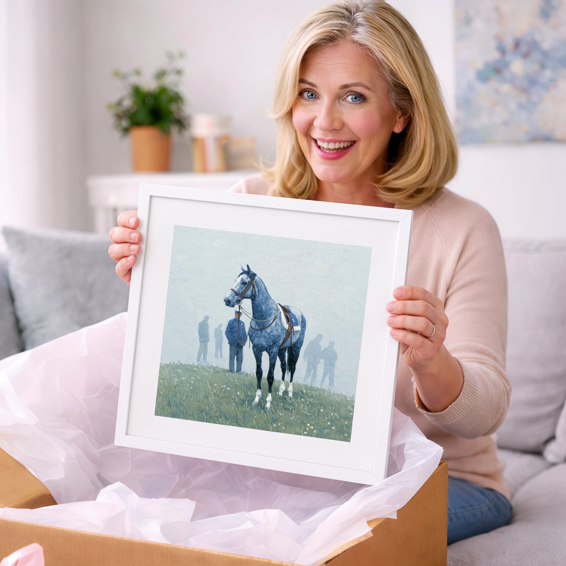 Waiting in the Mist - racing horse art gift idea for horse lovers