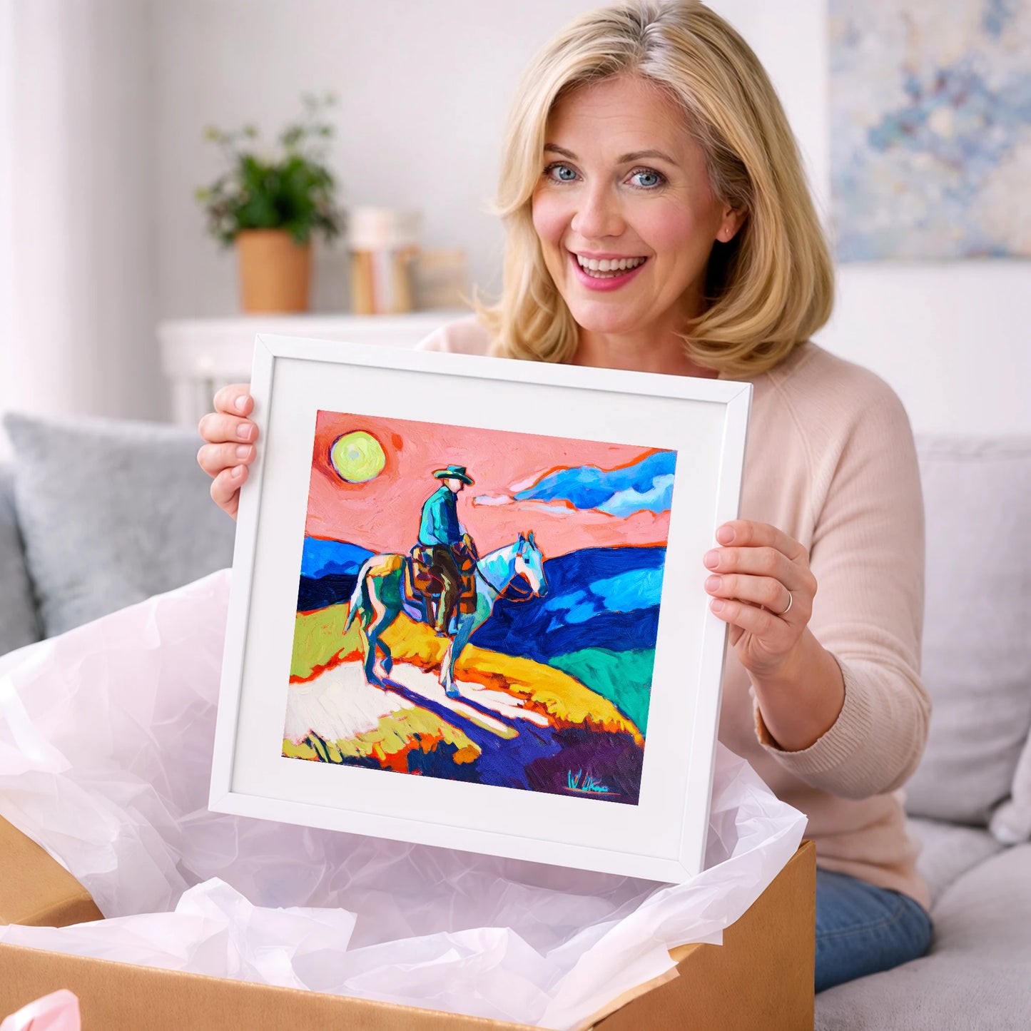 Technicolour Trail Rider - western horse art gift idea for horse lovers