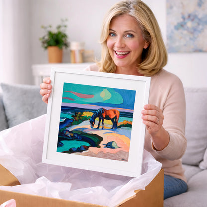 Vibrant Coastal Graze - horse landscape art gift idea for horse lovers