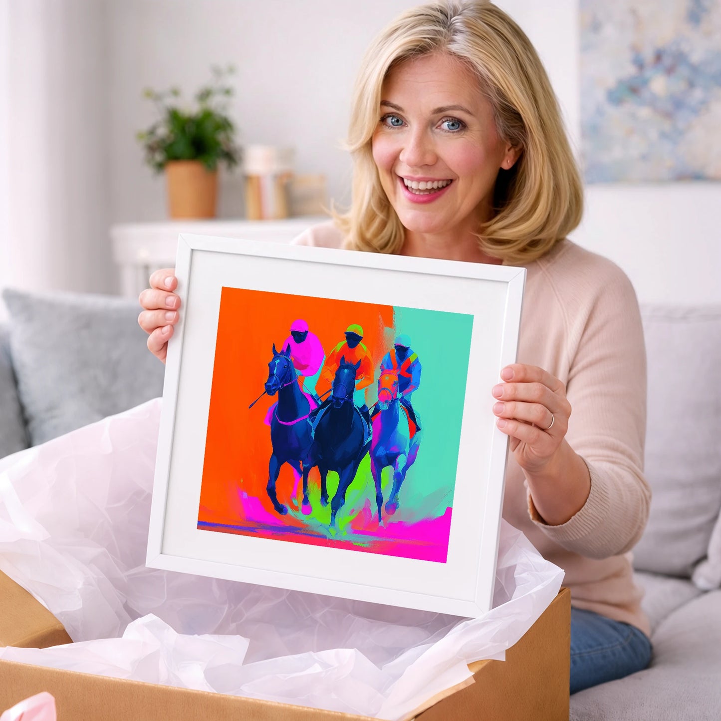 Neon Final Furlong - racing horse art gift idea for horse lovers