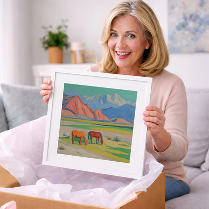 Vibrant Valley Pastures - horse landscape art gift idea for horse lovers