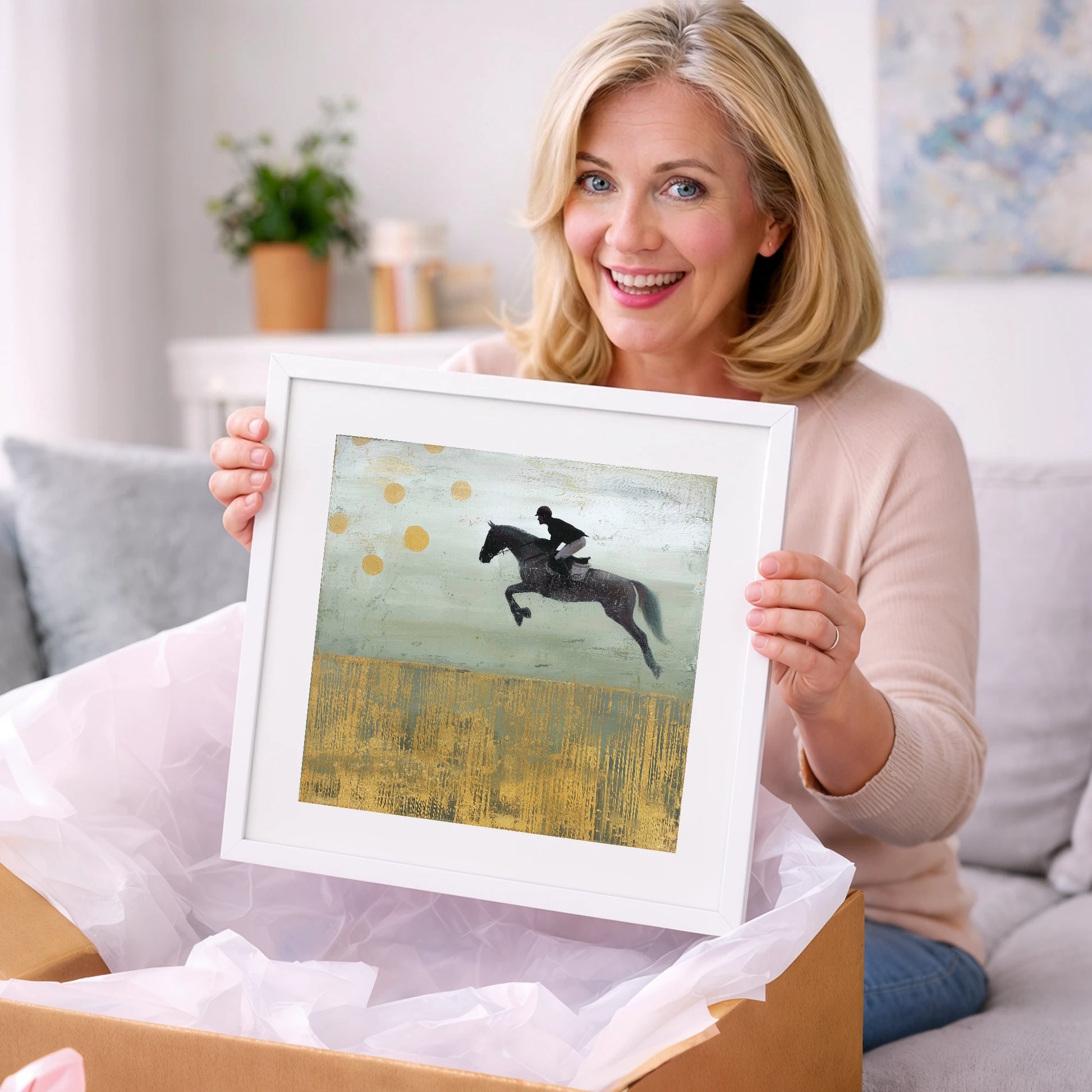 Gilded Flight - show jumping horse art gift idea for horse lovers