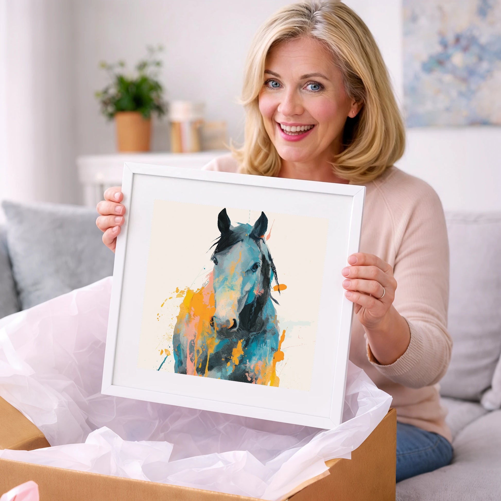 Teal and Amber Gaze - horse portrait art gift idea for horse lovers