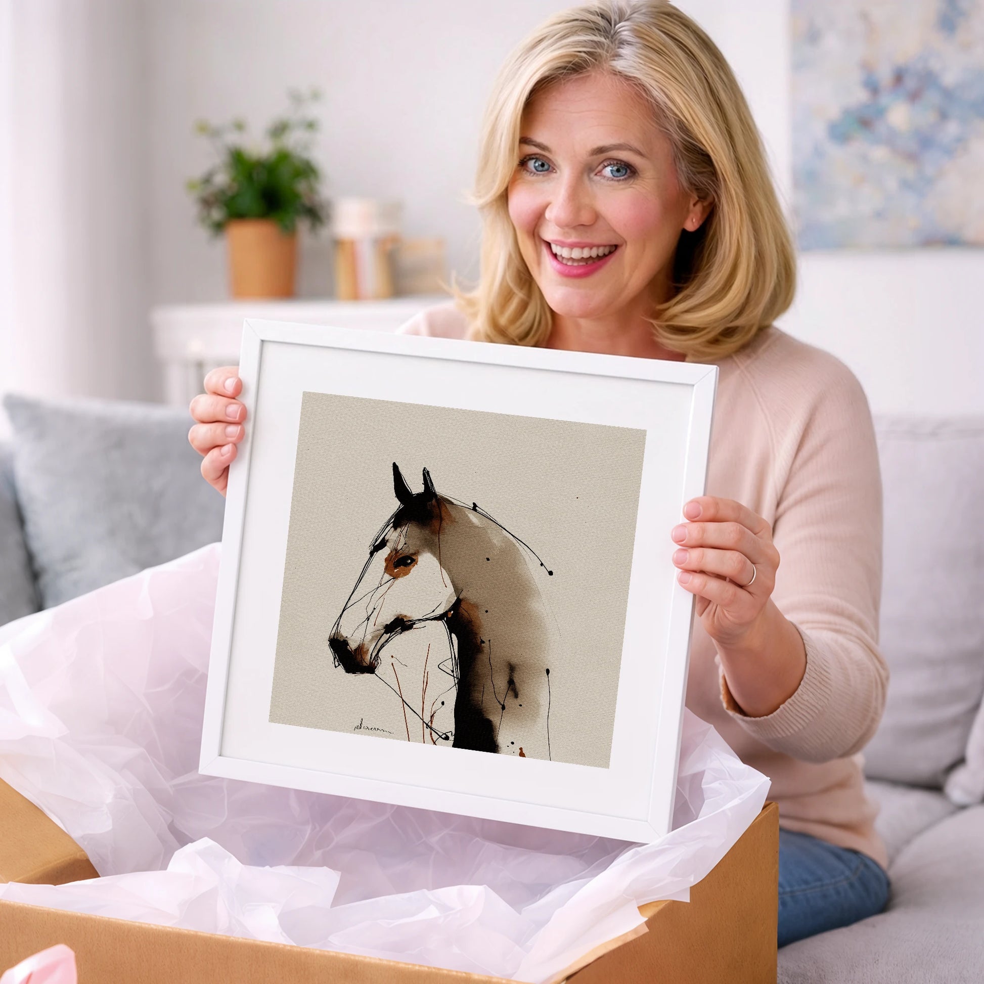 Sepia Ink Silhouette - horse portrait art gift idea for horse lovers