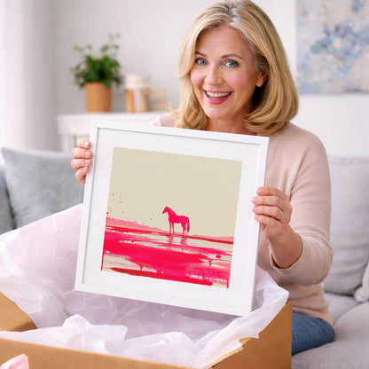Magenta Horizon Reflection - horse landscape art gift idea for horse lovers