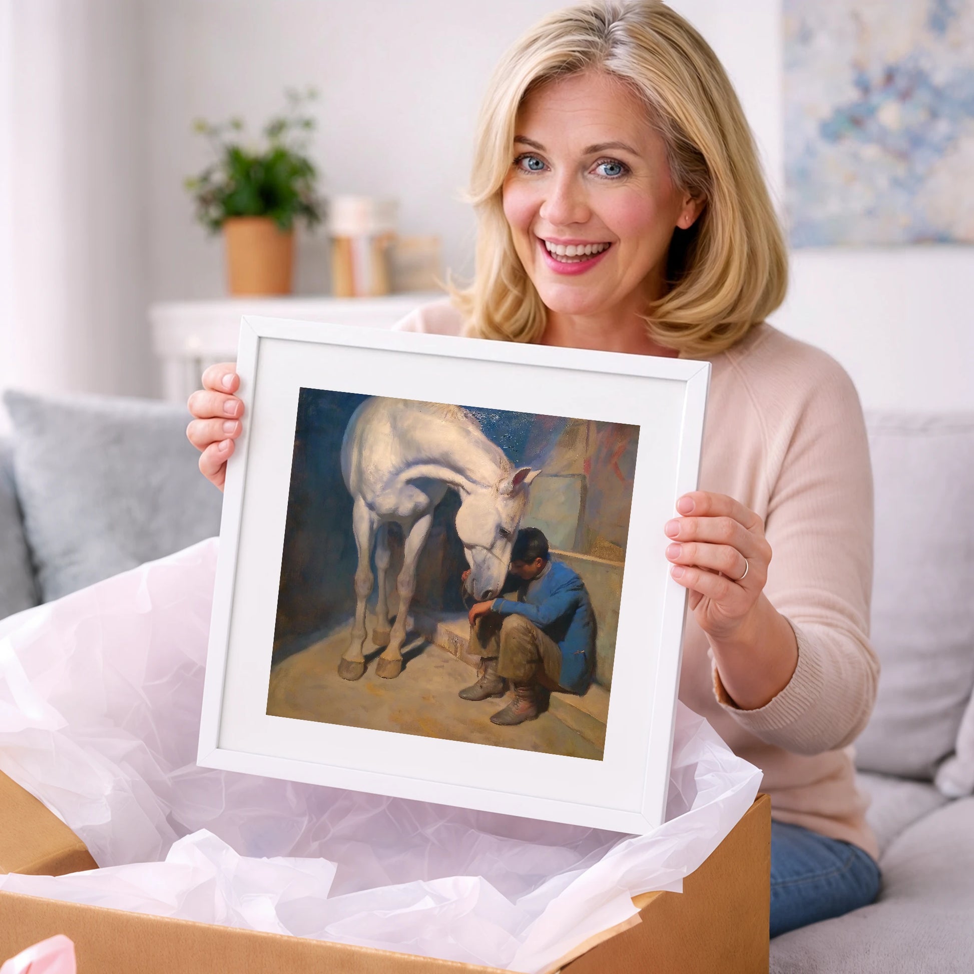 A Moment of Solace - horse & rider art gift idea for horse lovers