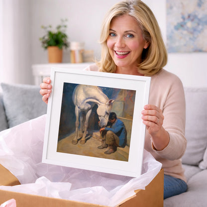 A Moment of Solace - horse & rider art gift idea for horse lovers