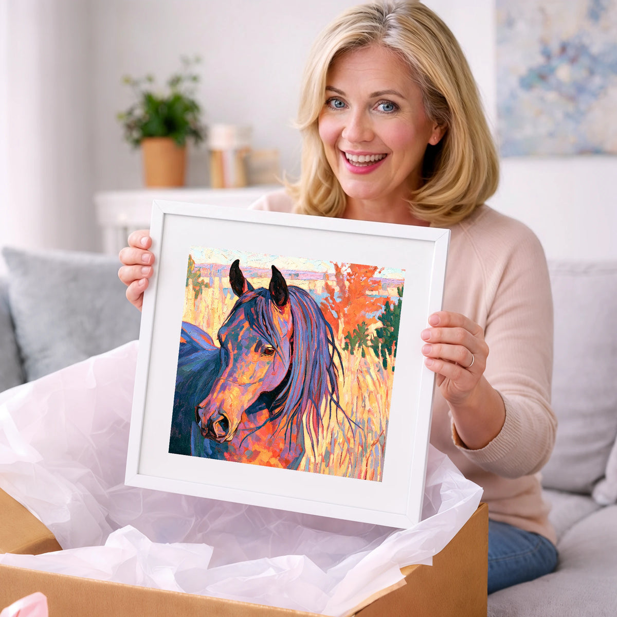 Colourful Horse in Autumn Grass - horse breed art gift idea for horse lovers