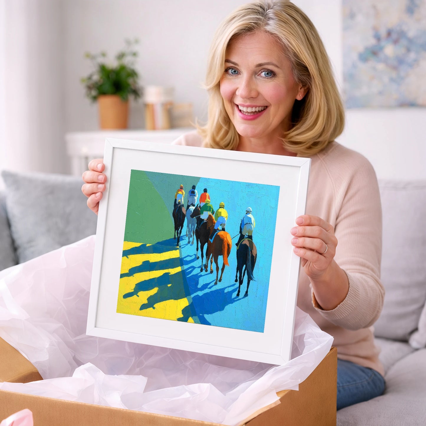Bright Silks Long Shadows - racing horse art gift idea for horse lovers