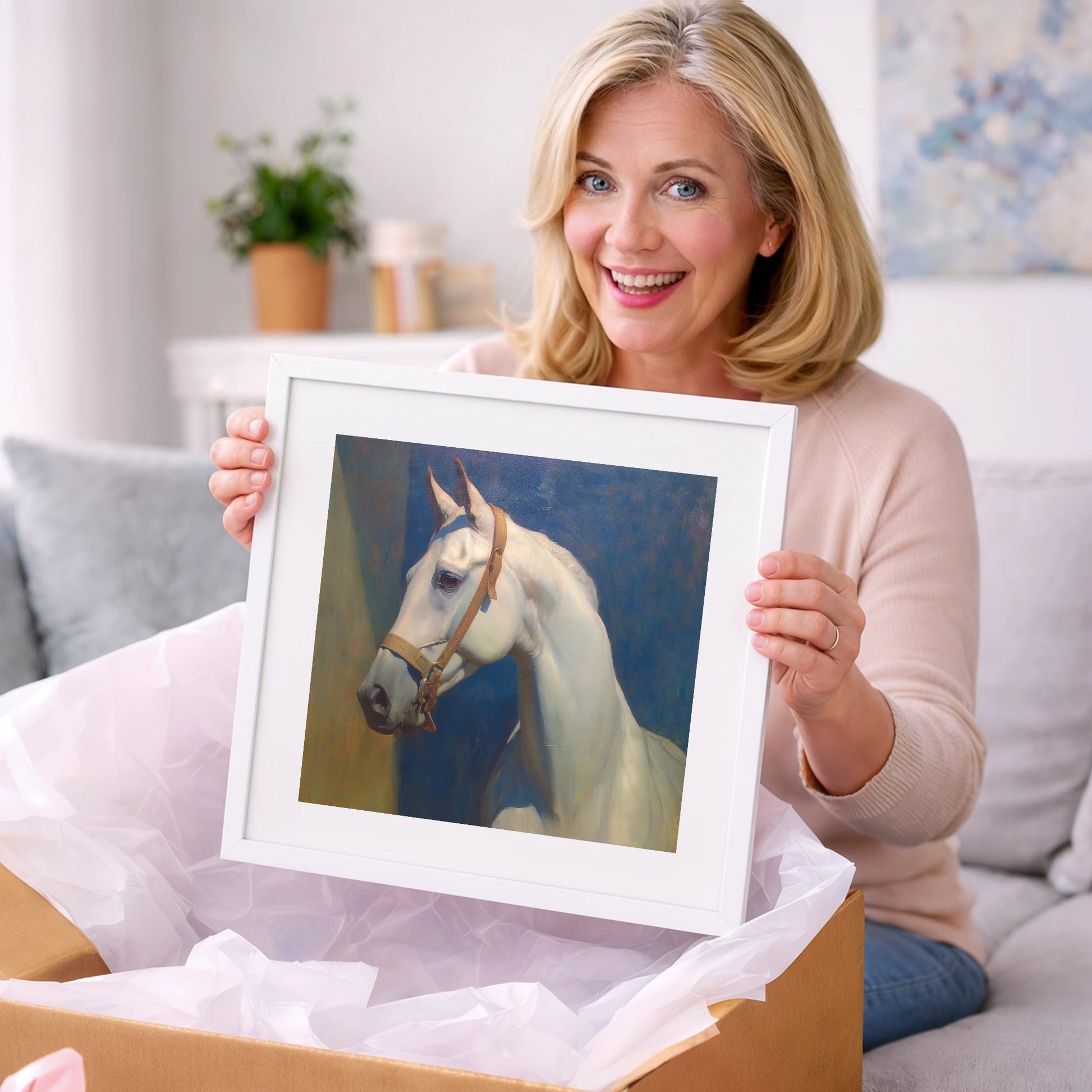 Azure Spirit in Profile - horse portrait art gift idea for horse lovers