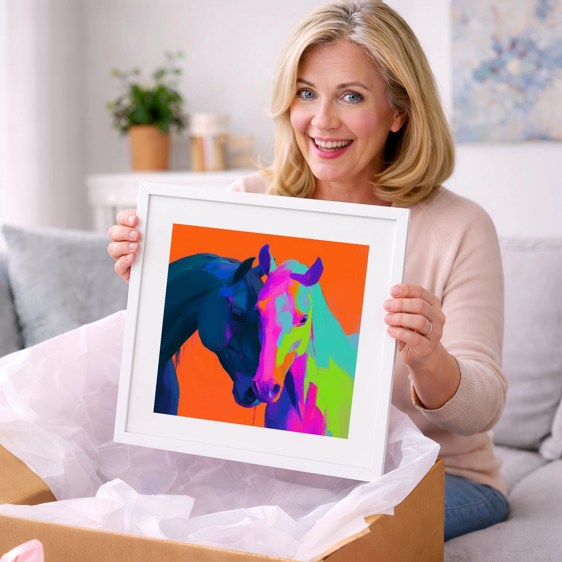 Vibrant Equine Embrace - horse portrait art gift idea for horse lovers