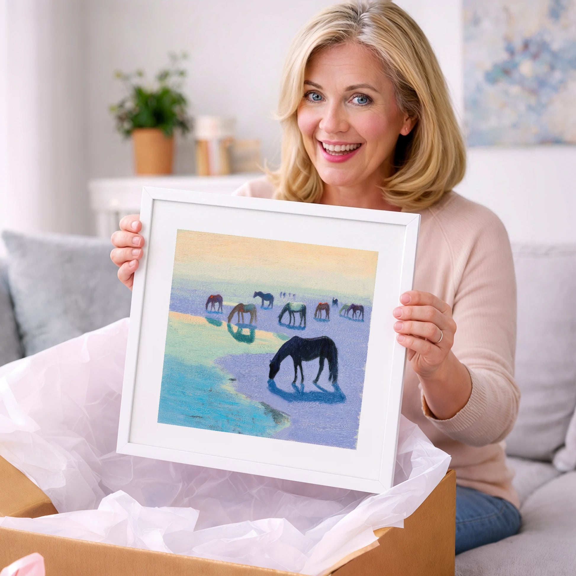 Lavender Tide Grazers - wild horses art gift idea for horse lovers