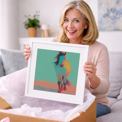Electric Cyan Stride - horse portrait art gift idea for horse lovers