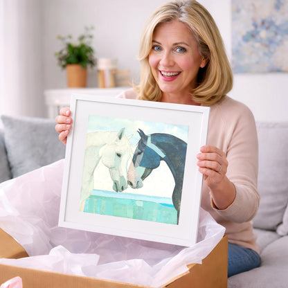 The Gentle Greeting - horse portrait art gift idea for horse lovers