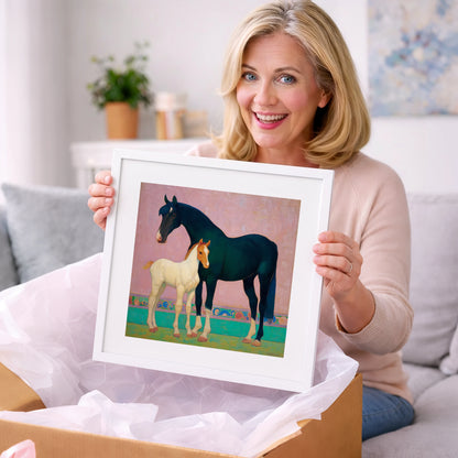Midnight Mare and Foal - mare & foal art gift idea for horse lovers