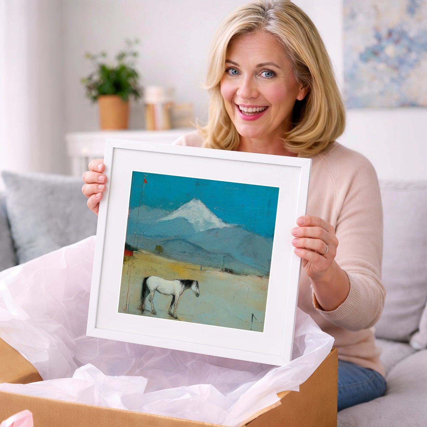 Beneath the Snow Peak - horse landscape art gift idea for horse lovers