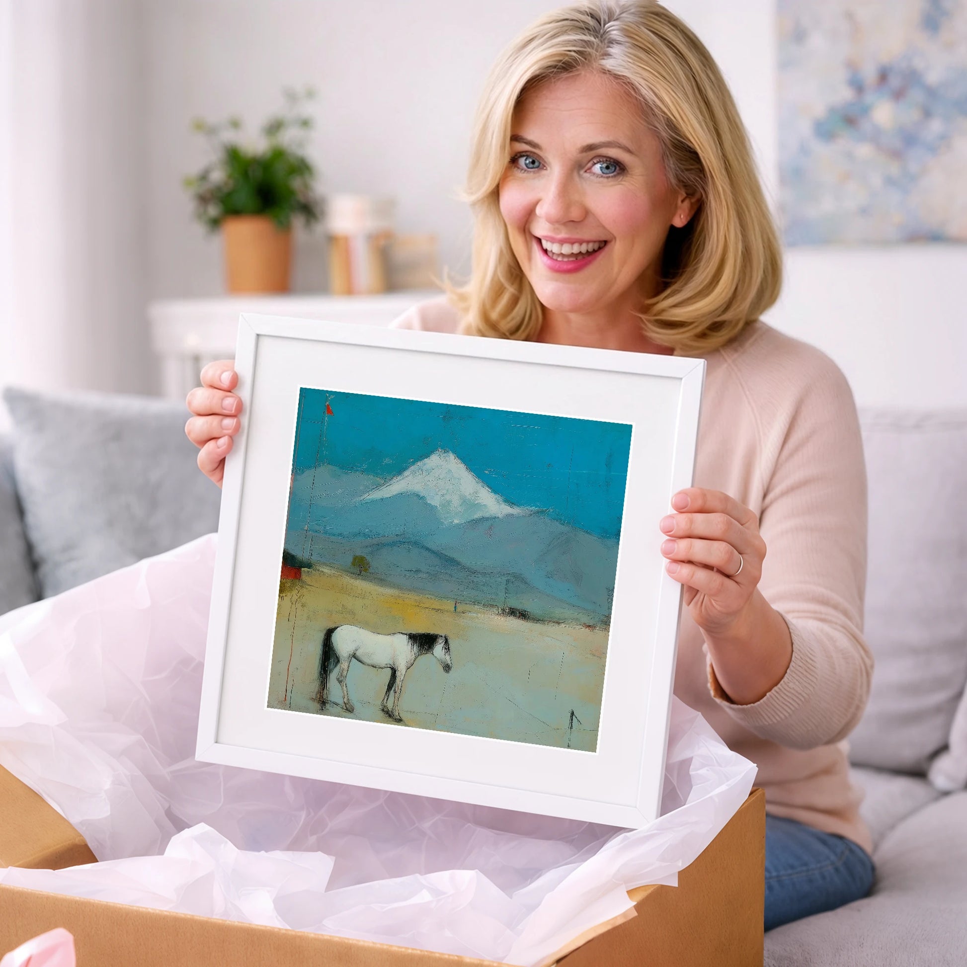 Beneath the Snow Peak - horse landscape art gift idea for horse lovers
