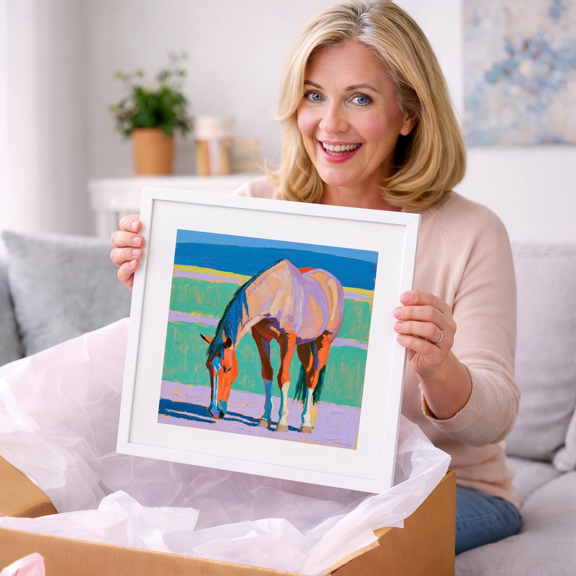 Colourful Grazing Horse - horse breed art gift idea for horse lovers