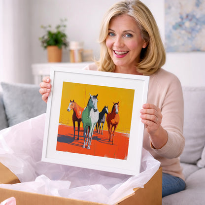 Vibrant Sunlit Herd - wild horses art gift idea for horse lovers