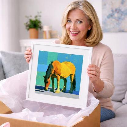 Vibrant Yellow Grazing Cob - horse breed art gift idea for horse lovers