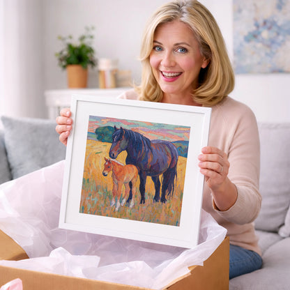 Vibrant Bond Mare and Foal - mare & foal art gift idea for horse lovers