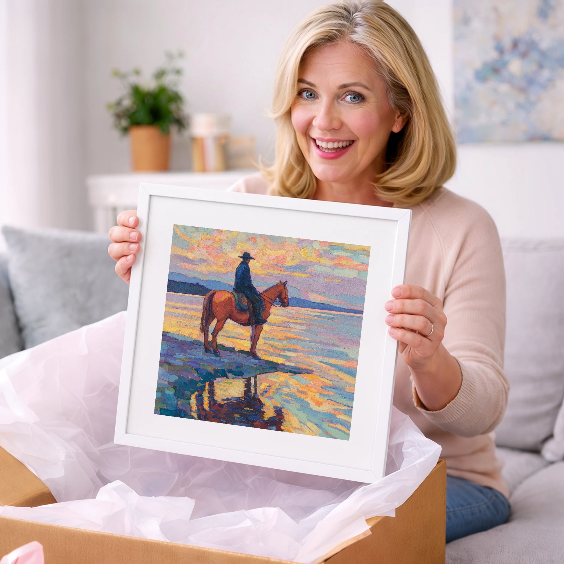 Solitary Sunset Ride - beach horse art gift idea for horse lovers