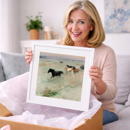 Through The Morning Mist - wild horses art gift idea for horse lovers