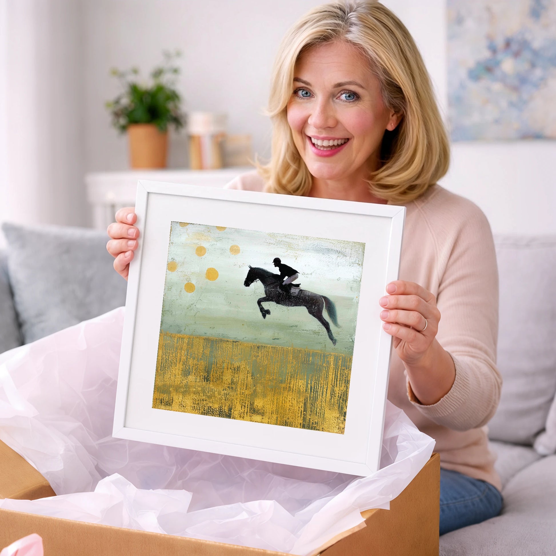 Gilded Flight - show jumping horse art gift idea for horse lovers